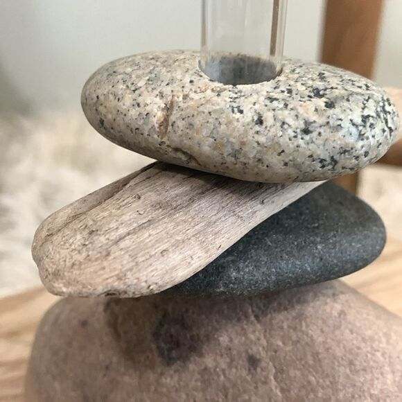 Small Cairn Style Boho Driftwood And Stone Bud Vase - Picture 3 of 14